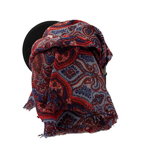 Sciarpa DIS.CACHEMIRE 3 <BR/> ROSSO E DENIM<BR/> 100% LANA